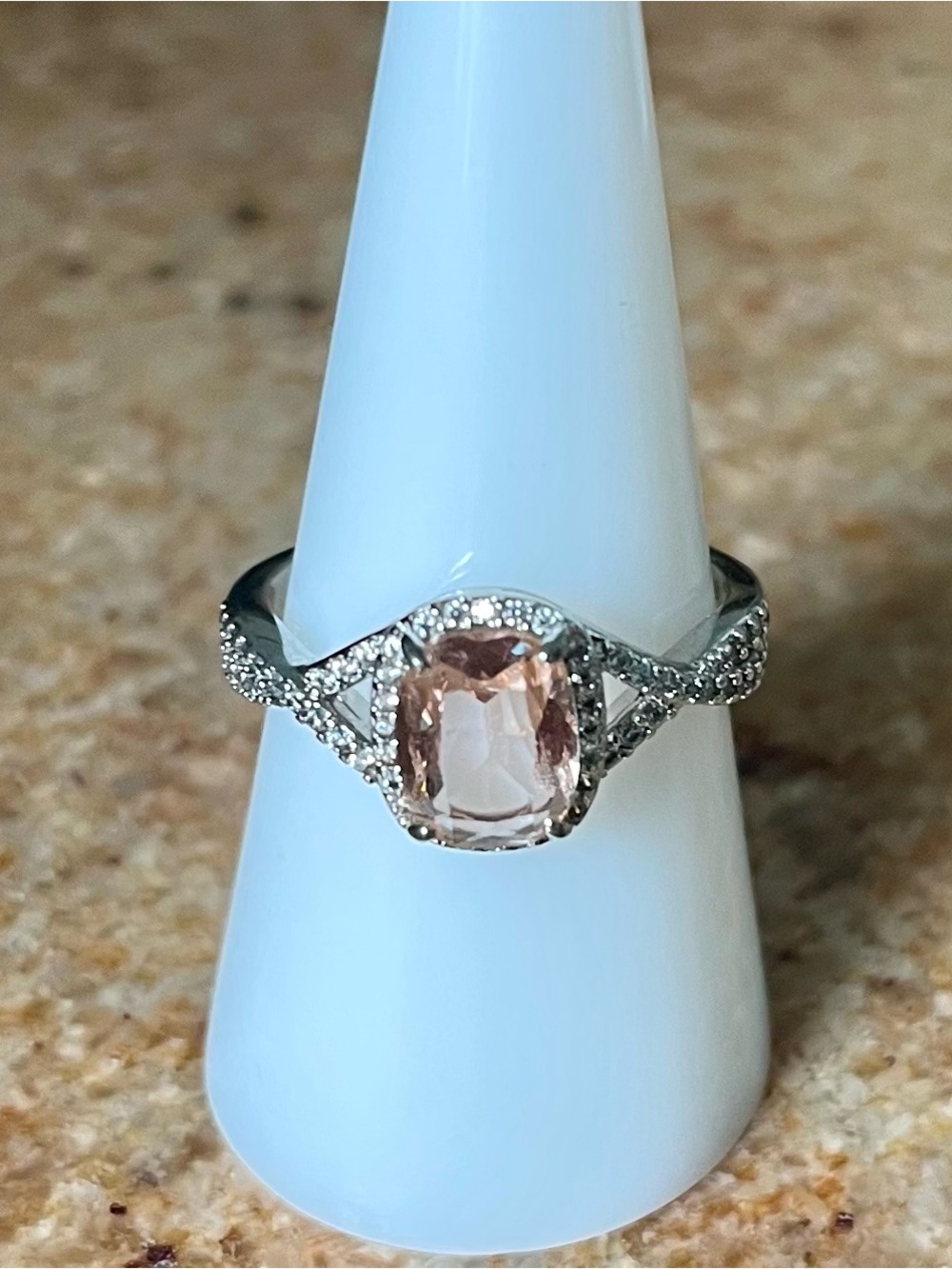 Bomb Party RETRO Morganite on Rhodium Size 9 Ring